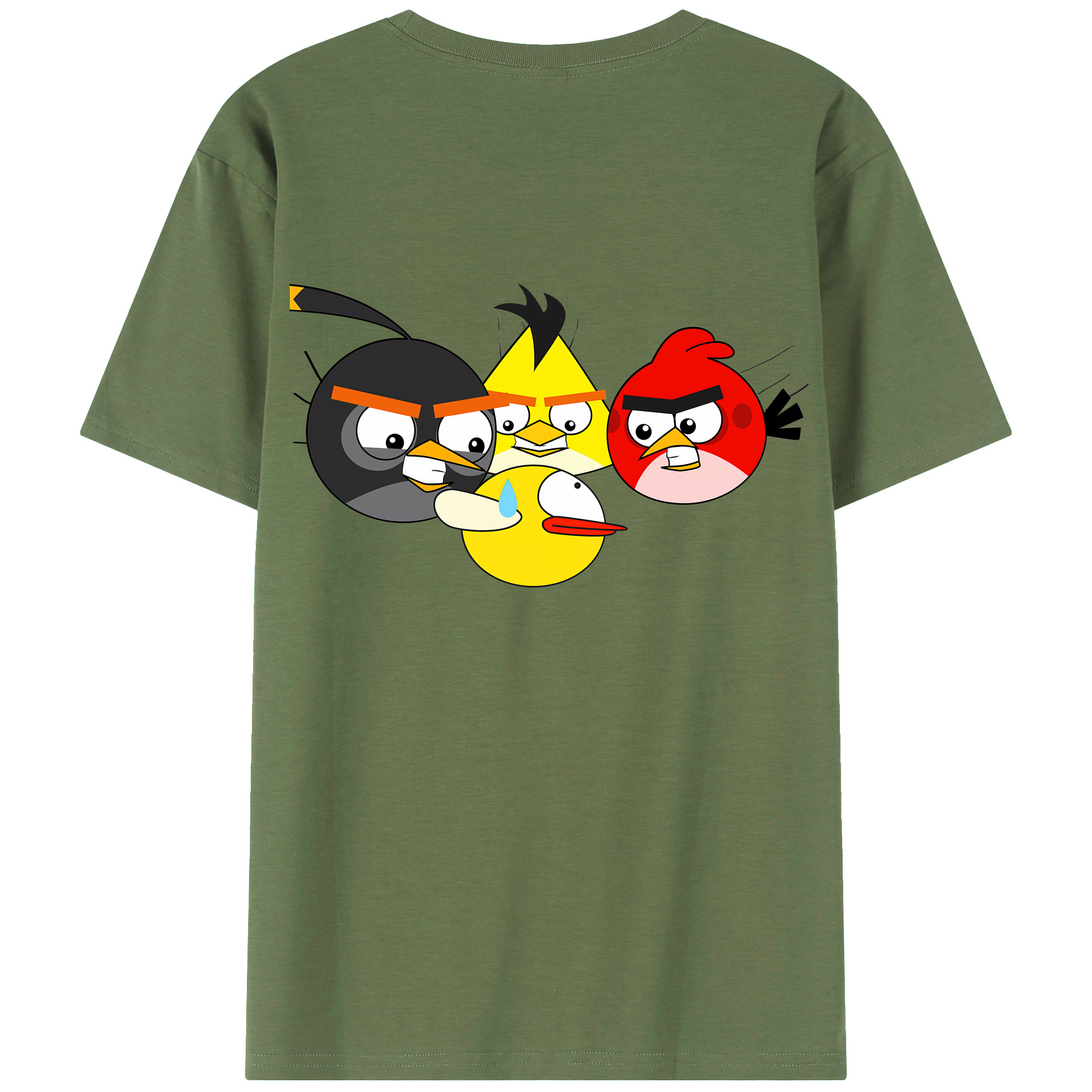 （画像用） Angry Birds アングリーバード 綿100％ メンズ半袖Tシャツ（バックプリント） 通気性
